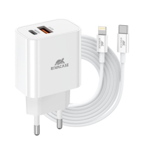 Зарядное устройство RivaCase 2хUSB-А + Type-C PD 20W+QC3.0 кабель Type-C-Lighting white (PS4102 WD5 (White))