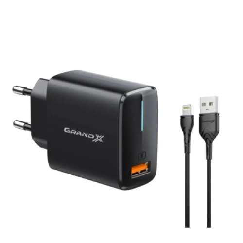 Зарядное устройство Grand-X Quick Charge QС3.0 + cableUSB-Lightning (CH-550BL)