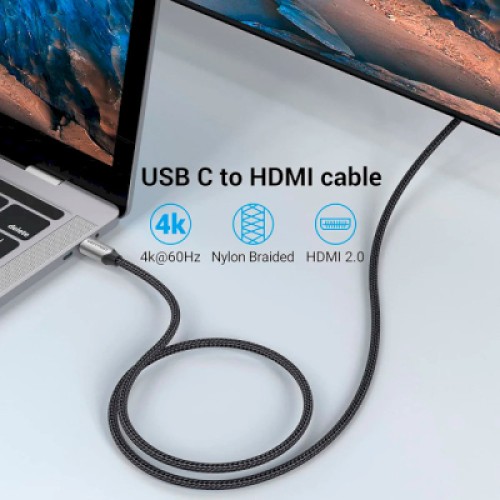 Кабель мультимедийный USB-C 3.1 to HDMI 1.5m 4K 60 Гц Thunderbolt 3 HDCP2.2 PVC Black Vention (CRBBG)