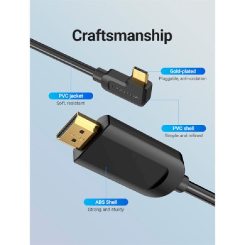 Кабель мультимедийный USB-C 3.1 to HDMI 1.5m 90° 4K 60 Гц PVC Black Vention (CGVBG)