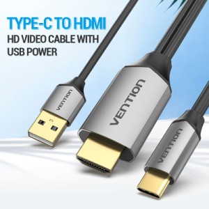 Кабель мультимедийный USB-C 3.1 to HDMI 1.5m v.2.0 4K 60Hz USB Power Supply black Vention (CGTBG)