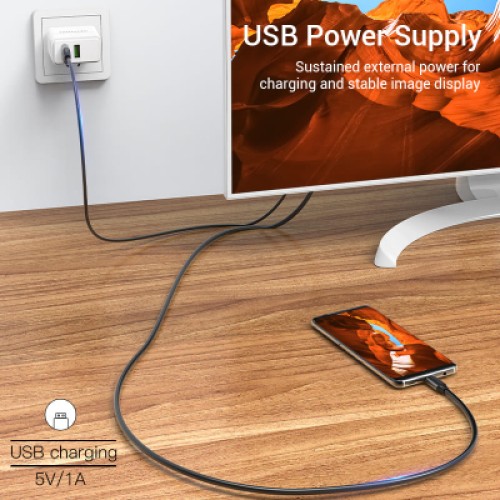 Кабель мультимедийный USB-C 3.1 to HDMI 1.5m v.2.0 4K 60Hz USB Power Supply black Vention (CGTBG)