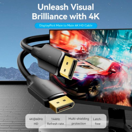 Кабель мультимедийный DisplayPort to DisplayPort 3.0m V1.2 4K 60Hz 3D Dolby 7.1 VENTION (HAKBI)