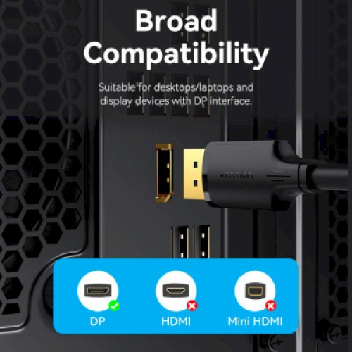 Кабель мультимедийный DisplayPort to DisplayPort 5.0m V1.2 4K 60Hz 3D Dolby 7.1 Vention (HAKBJ)