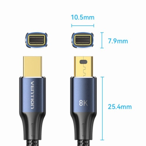 Кабель мультимедийный Mini DisplayPort to Mini DisplayPort 2.0m V1.4 8K 60Hz 32.4Gbps Blue Aluminum Alloy Vention (HCGLH)