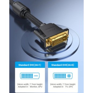 Кабель мультимедийный DVI to DVI 24+1pin 3.0m 2K 60Hz ferrite Vention (EAEBI)