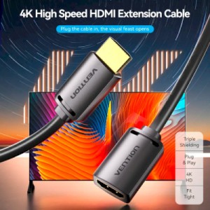 Кабель мультимедийный HDMI M to HDMI F 2.0m V2.0 4K 60Hz PVC Vention (AHCBH)