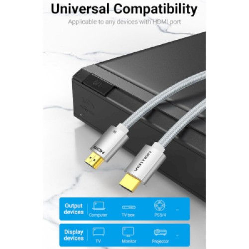 Кабель мультимедийный HDMI to HDMI 1.5m V2.1 8K 60Hz Silver Metal Type Vention (ALCIG)