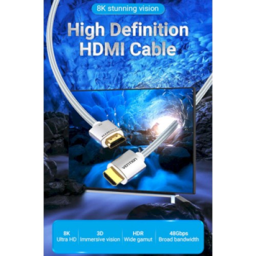 Кабель мультимедийный HDMI to HDMI 1.5m V2.1 8K 60Hz Silver Metal Type Vention (ALCIG)