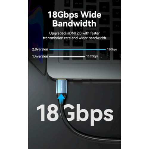 Кабель мультимедийный HDMI to HDMI 10.0m V2.0 4K 60Hz Aluminum Alloy Blue Vention (ALHSL)