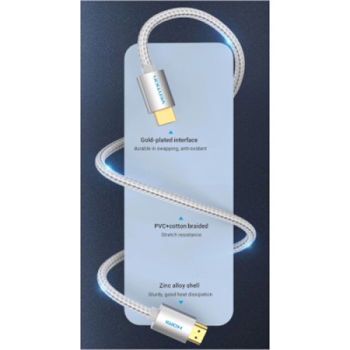 Кабель мультимедийный HDMI to HDMI 10.0m V2.0 4K 60Hz Silver Metal Type Vention (AABIL)