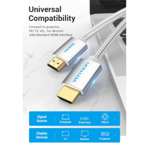 Кабель мультимедийный HDMI to HDMI 10.0m V2.0 4K 60Hz Silver Metal Type Vention (AABIL)