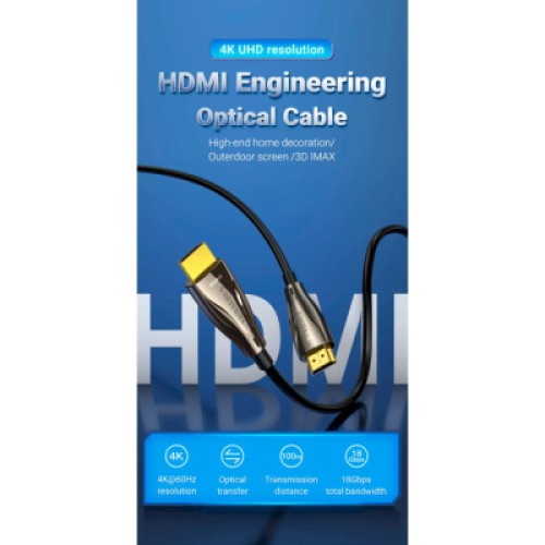 Кабель мультимедийный HDMI to HDMI 20.0m V2.0 Optical 4K 60Hz 18Gbps Dolby 7.1 PVC Black Zinc Alloy VENTION (ALABQ)