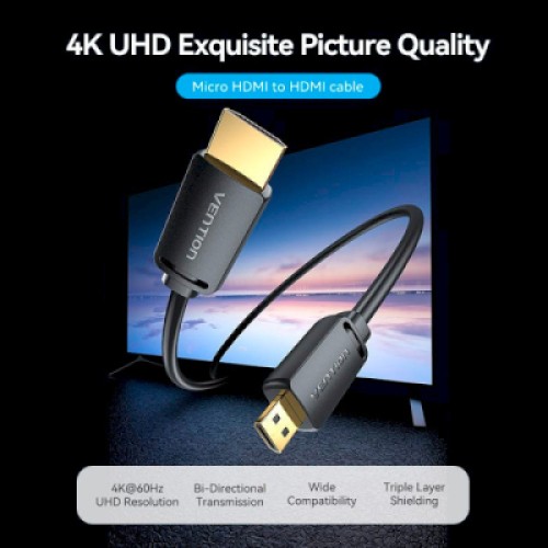 Кабель мультимедийный HDMI to Micro HDMI 1.5m V2.0 4K 60Hz 18Gbps HDR Dolby VENTION (AGIBG)