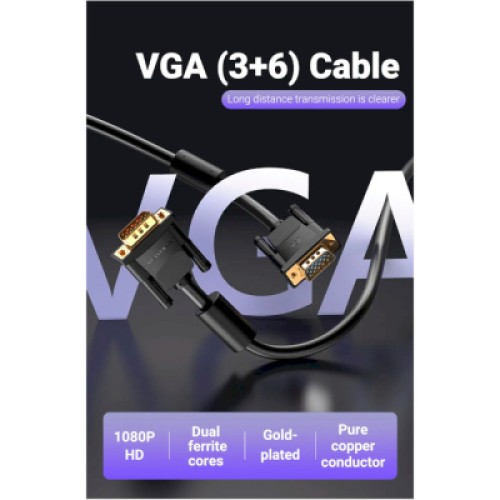 Кабель мультимедийный VGA 15M-15M 1.5m ferrite Vention (DAEBG)