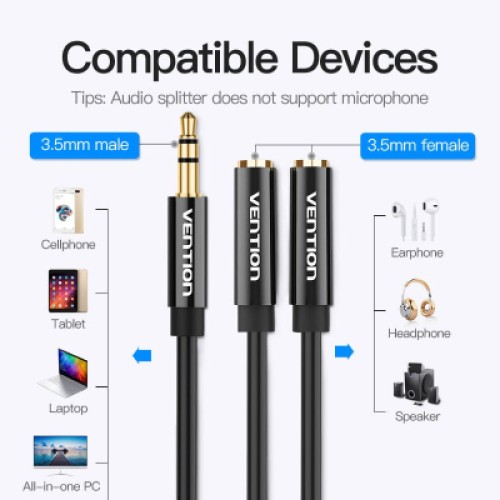 Кабель мультимедийный Jack 3.5mm M to 2X 3.5mm F Stereo Splitter Vention (BBSBY)
