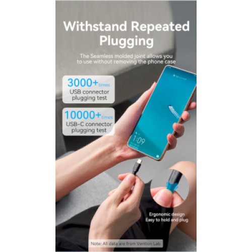 Дата кабель USB 2.0 AM to Type-C 0.5m 3.0A (18W) PVC VENTION (CTHBD)