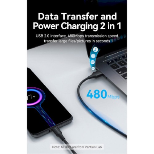 Дата кабель USB 2.0 AM to Type-C 0.5m 3.0A (18W) PVC VENTION (CTHBD)