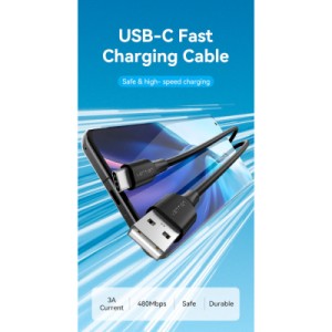 Дата кабель USB 2.0 AM to Type-C 3.0m 3.0A (18W) PVC black Vention (CTHBI)
