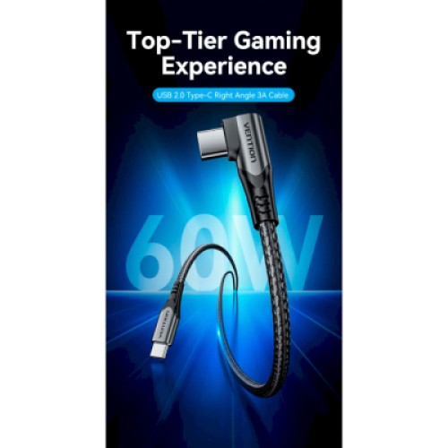 Дата кабель USB-C to USB-C 0.5m USB2.0 60W (20V/3A) angle 90° Gray Aluminum Alloy VENTION (TRAHD)