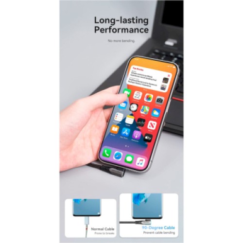 Дата кабель USB-C to USB-C 0.5m USB2.0 60W (20V/3A) angle 90° Gray Aluminum Alloy VENTION (TRAHD)