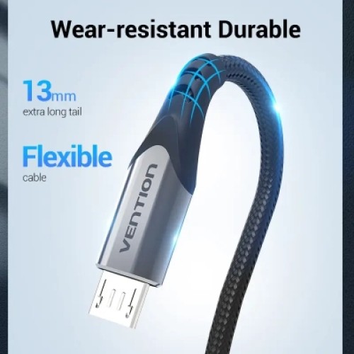 Дата кабель USB 2.0 AM to Micro 5P 0.25m 3.0A (18W) PVC Gray Aluminum Alloy Vention (COAHC)