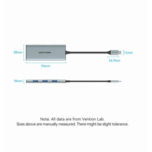Концентратор Vention USB 3.1 Type-C to HDMI/USB 3.0x3/SD/TF/PD 100W 7-in-1 (TOPHB)