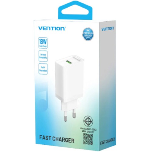 Зарядное устройство Vention 1xUSB 18W (USB-A) QC3.0 white (FABW0-EU)