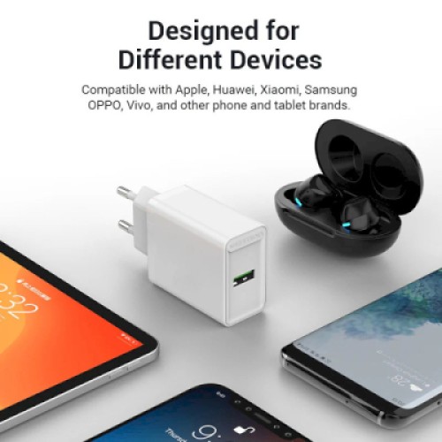 Зарядное устройство Vention 1xUSB 18W (USB-A) QC3.0 white (FABW0-EU)