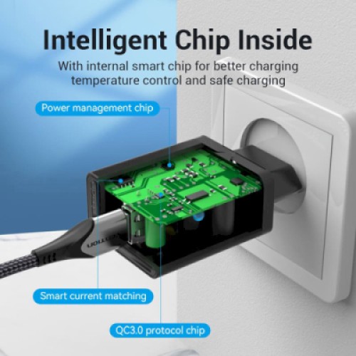 Зарядное устройство Vention 1xUSB 18W (USB-A) QC3.0 black (FABB0-EU)