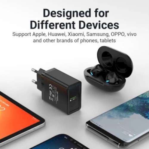 Зарядное устройство Vention 1xUSB 18W (USB-A) QC3.0 black (FABB0-EU)