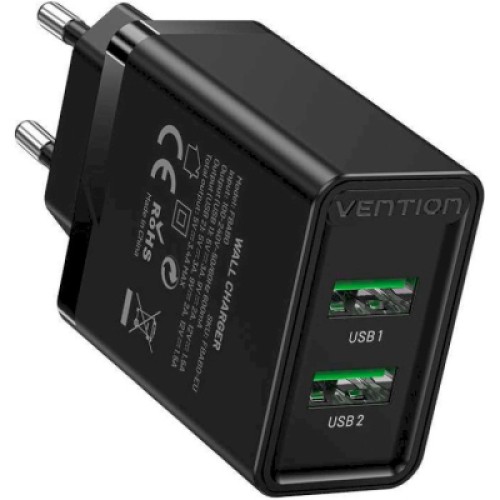 Зарядное устройство Vention 2xUSB 36W (2xUSB-A) QC3.0 black (FBAB0-EU)