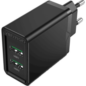 Зарядное устройство Vention 2xUSB 36W (2xUSB-A) QC3.0 black (FBAB0-EU)