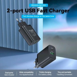 Зарядное устройство Vention 2xUSB 38W (USB-C+USB-A) PD+QC3.0 black (FBIB0-EU)