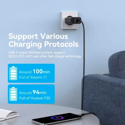 Зарядное устройство Vention 2xUSB 38W (USB-C+USB-A) PD+QC3.0 black (FBIB0-EU)