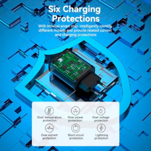 Зарядное устройство Vention 2xUSB 38W (USB-C+USB-A) PD+QC3.0 black (FBIB0-EU)