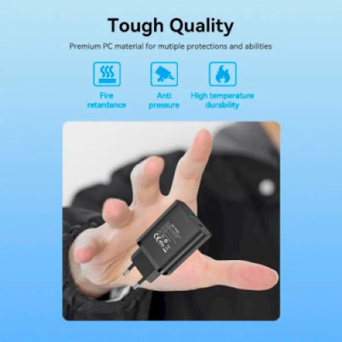 Зарядное устройство Vention 2xUSB 38W (USB-C+USB-A) PD+QC3.0 black (FBIB0-EU)
