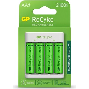 Зарядное устройство для аккумуляторов Gp ReCyko 4-Slot E411 USB Charger (w/ 4's 2100mAh AA Batteries) (GPE411 210AAHCN-2B4)