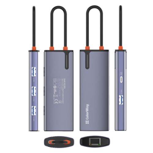 Порт-репликатор ColorWay Docking Station USB-C 6-в-1 Type C PD 100W/USB3.0х3/USB2.0/RJ45 (CW-HUB03)