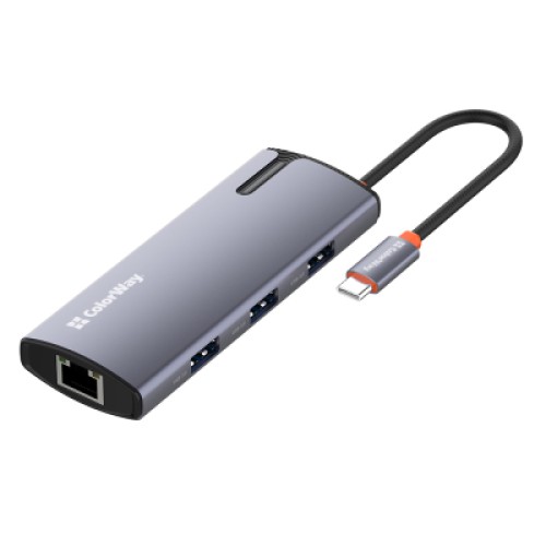 Порт-репликатор ColorWay Docking Station USB-C 6-в-1 Type C PD 100W/USB3.0х3/USB2.0/RJ45 (CW-HUB03)