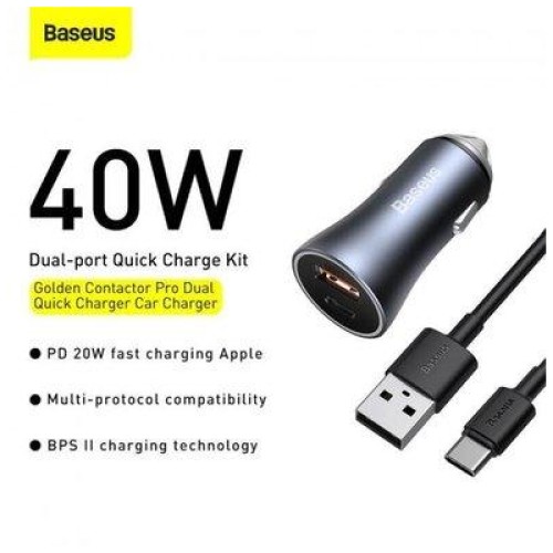 Зарядное устройство Baseus Golden Contactor Pro Dual Quick 1 USB QC 3.0 + Type-C PD (40W) Black (TZCCJD-0G)