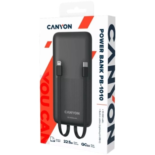 Батарея универсальная Canyon PB-1010 10000 mAh PD/22.5W QC/3.0 Black (CNE-CPB1010B) Батарея универсальная Canyon PB-1010 10000 mAh PD/22.5W QC/3.0 Black (CNE-CPB1010B)
