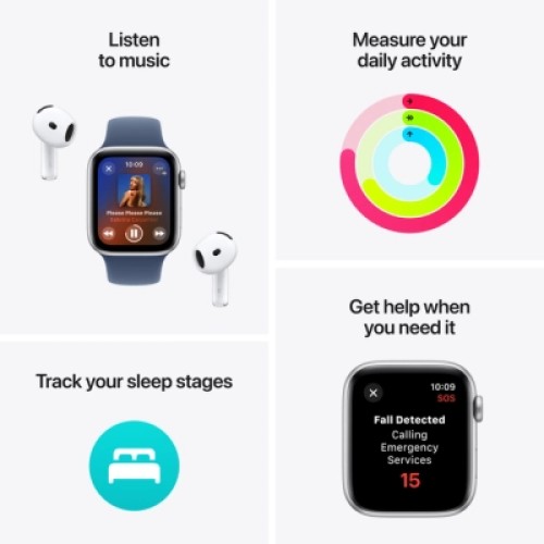 Смарт-часы Apple Watch SE 2024 GPS 44mm Silver Aluminium Case with Blue Cloud Sport Loop (MXET3QH/A)