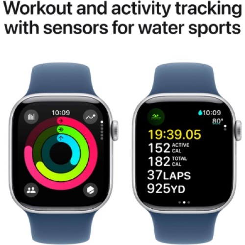 Смарт-часы Apple Watch Series 10 GPS 42mm Silver Aluminium Case with Denim Sport Band - M/L (MWWC3QH/A)