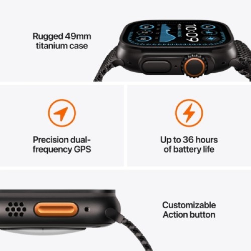 Смарт-часы Apple Watch Ultra 2 2024 GPS + Cellular 49mm Black Titanium Case with Black Trail Loop - S/M (MX4U3UL/A)