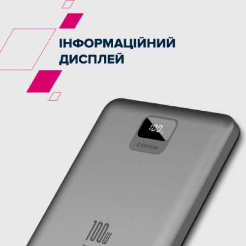 Батарея универсальная Canyon PB-2008 20000mAh PD/100W Q.C/3.0 (CNE-CPB2008DG)