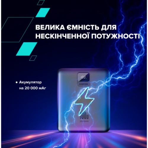 Батарея универсальная Canyon PB-2008 20000mAh PD/100W Q.C/3.0 (CNE-CPB2008DG)