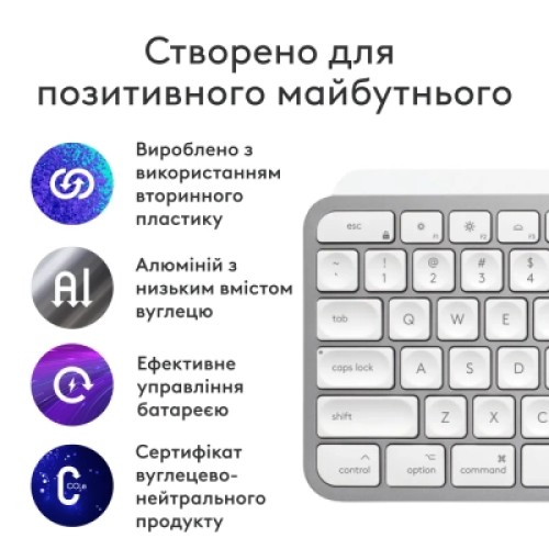 Клавиатура Logitech MX Keys S для MAC Bluetooth/Wireless UA Pale Grey (920-011638)