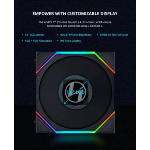 Кулер для корпуса Lian Li Reverse TL LCD 140-1, Black (G99.14RTLLCD1B.00)