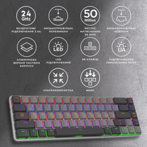Клавиатура GamePro MK122R Red Swich Low Profile Wireless Dark Gray (MK122R)